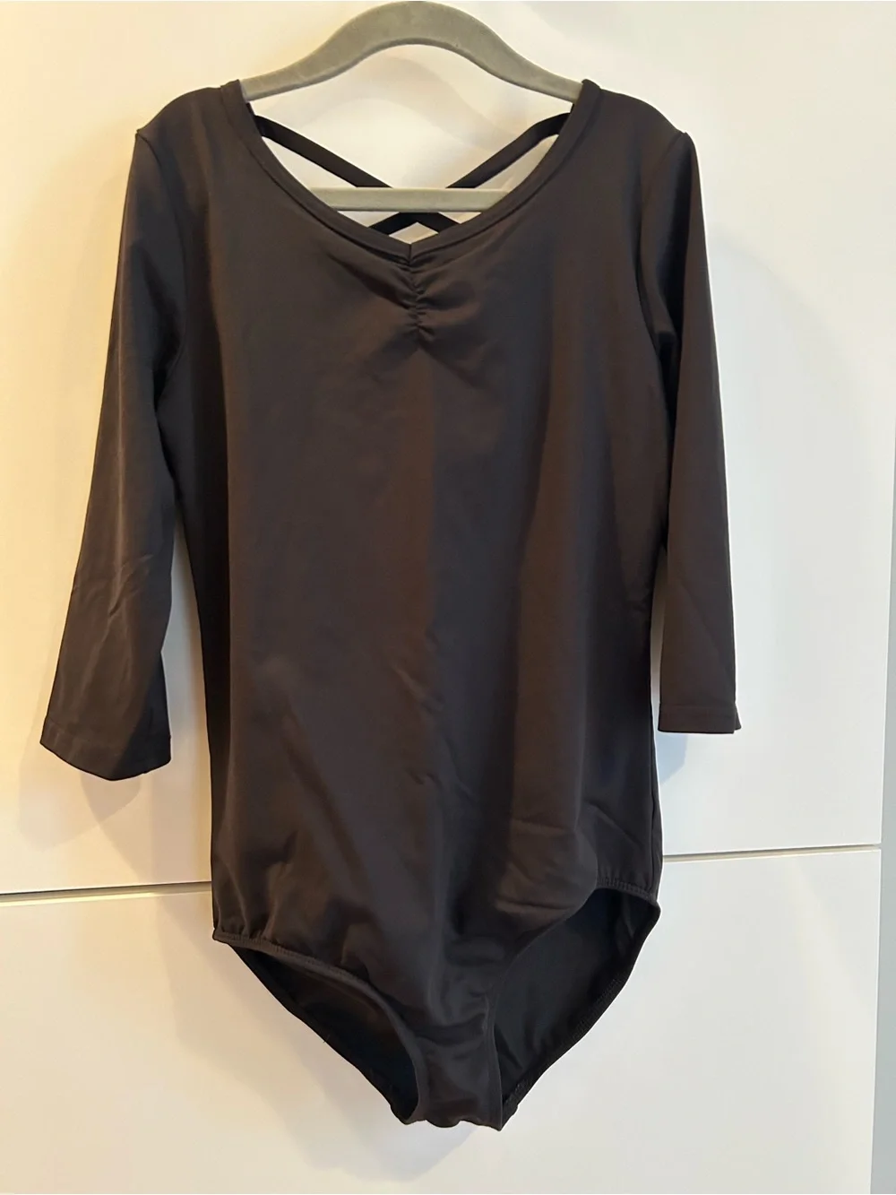 Danskin Now Black 3/4 Sleeve Dance Leotard with Crossing Back Straps - LG 10/12